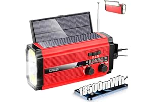 QAUYYW Emergency Crank Weather AM/FM Radio with 2 Solar Panels Weather Radio Portable Radio, 5 Charging Modes SOS Siren 3 ModesFlashlightCell Phone ChargerReading Light (Red)