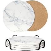 8 Inch Ceramic Trivets for Hot Pots &amp; Pans, Marble Heat Resistant, Set of 3 | Marble Ceramic Trivets for Hot Pots and Pans, Heat Resistant Pads with Holder, Countertop Farmhouse Decor