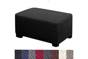 HFCNMY Ottoman Cover Rectangle,Stretch Knitted Jacquard Rectangle Ottoman Cover Thick Slipcover for Ottomans Soft Foot Stool Cover with Elastic Bottom Black Large