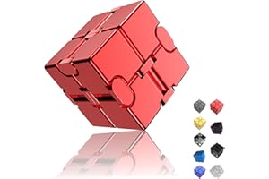 oiikain Aluminum Alloy Anti-Stress and Anxiety Finger Flip Cube for Adults, Men, and Women, Ideal Desk Toy for Work or Home - Infinity Cube Desk Toy (Red)