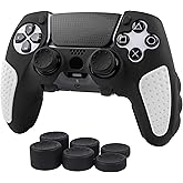 Skin for DualSense Edge, Ergonomic Soft Anti-Slip Silicone Controller Grip Cover Case Accessories Set for PlayStation 5 DualSense Edge Controller with Thumb Grip Caps (Black White)