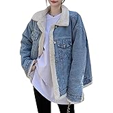 chouyatou Women's Reversible Warm Sherpa Notched Collar Jean Jacket Faux Fur Denim Coat Trucker Jacket