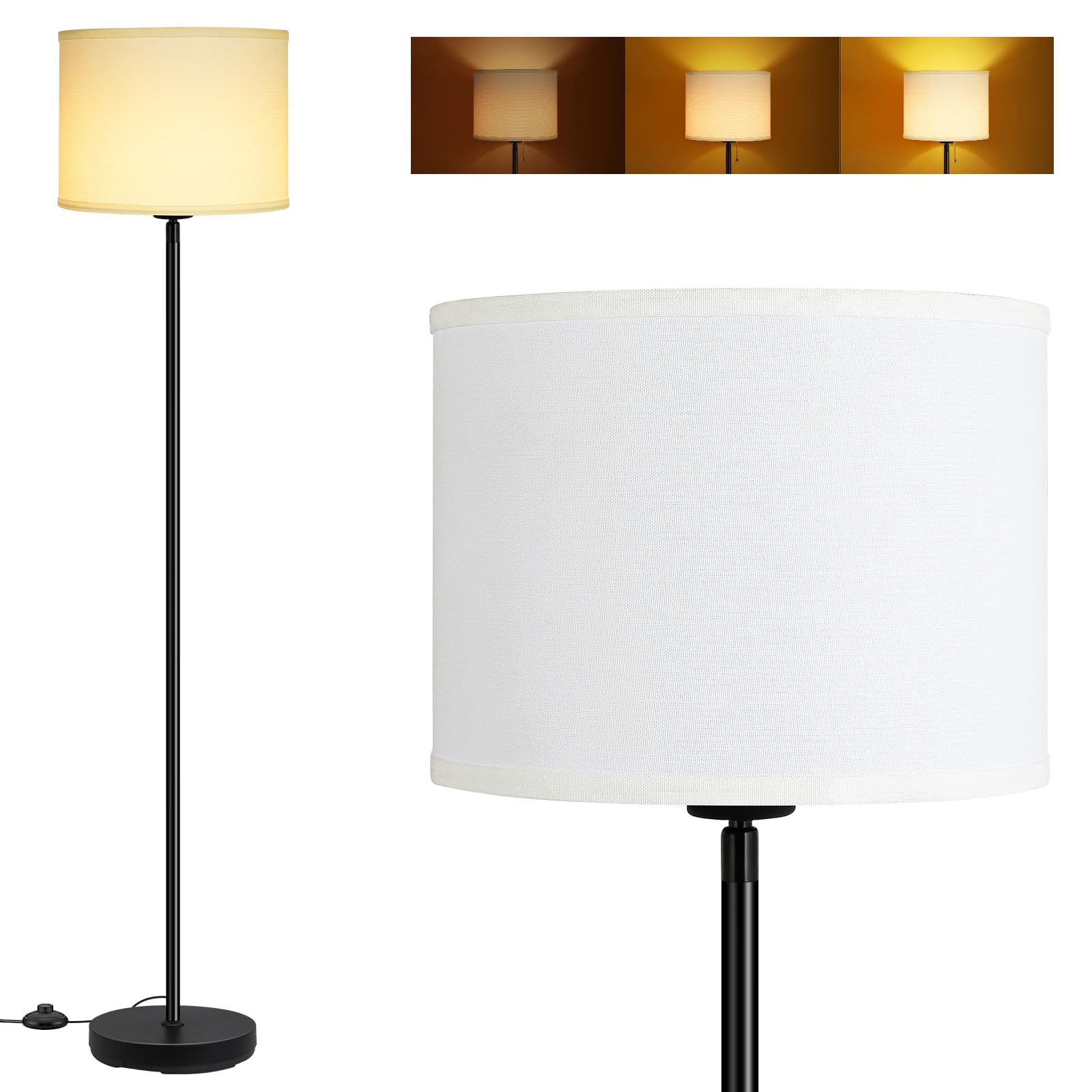 Photo 1 of Floor Lamps Standing Lamp, Modern 58" Tall Lamp with White Lampshade, Simple Small Pole Lamp for Bedroom, Pedal Switch, Black Small Lamps for Kid Room/Office/Reading Room(E26 Base, NO Bulb)