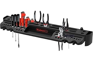 Tool Storage Shelf Wall Mount Utility Shelf Organizer Rack Has 61 Slots, 4 Hooks, 2 Compartments Garage Shelving and Tool Organizers by Stalwart
