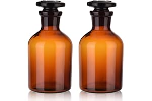 Kestun 2 Packs Glass Reagent Bottle,Narrow Mouth Borosilicate Glass Reagent Bottle, with Standard Ground Glass Stopper for Labs (Amber, 125ML)