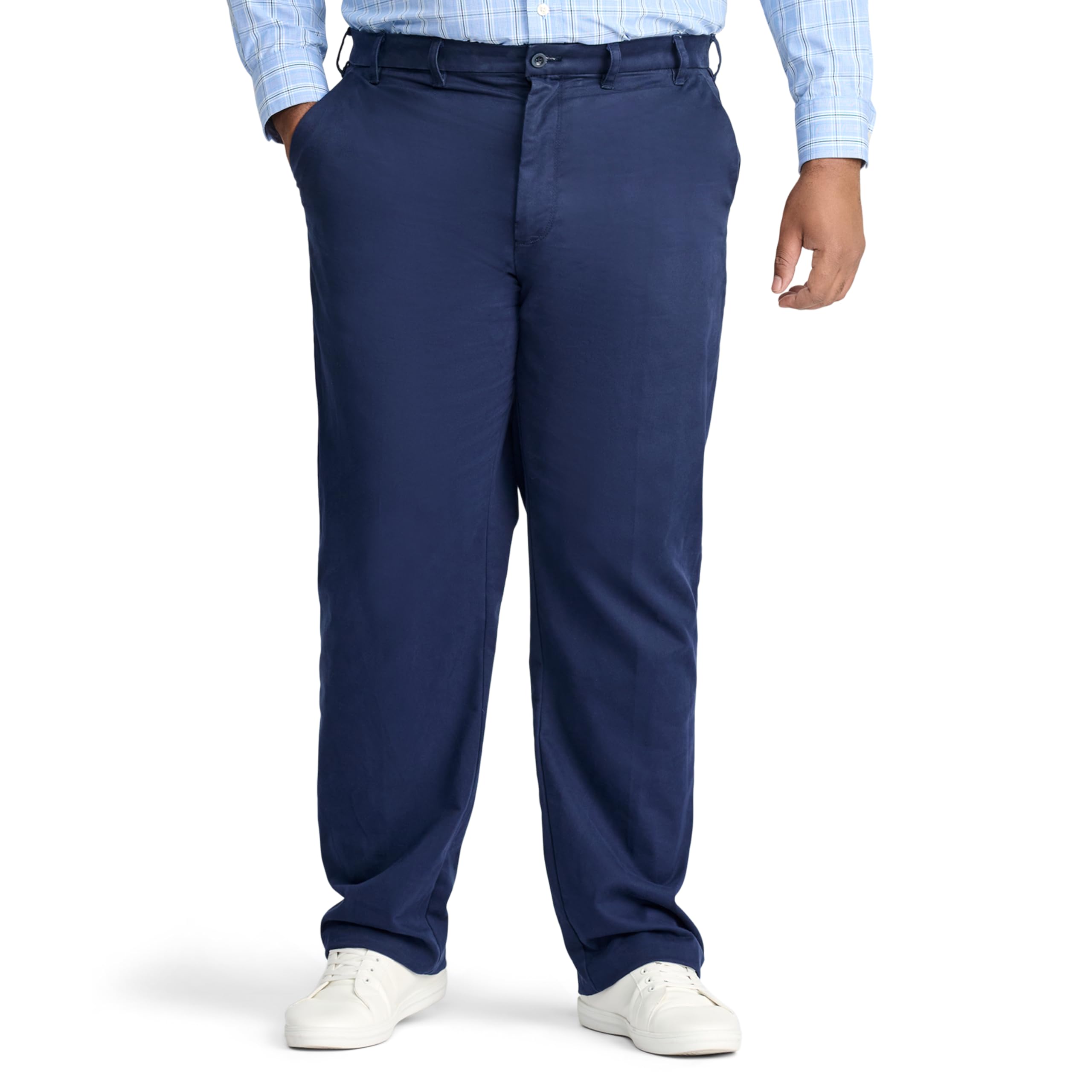 IZOD Men’s Big and Tall Performance Stretch Flat Front Pant, Navy, 50W X 32L