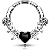 CM Crareesi Mania Rose Septum Rings 16G Septum Piercing Jewelry 316L Stainless Steel Daith Earrings Heart CZ Helix Cartilage Conch Piercing Jewelry for Women