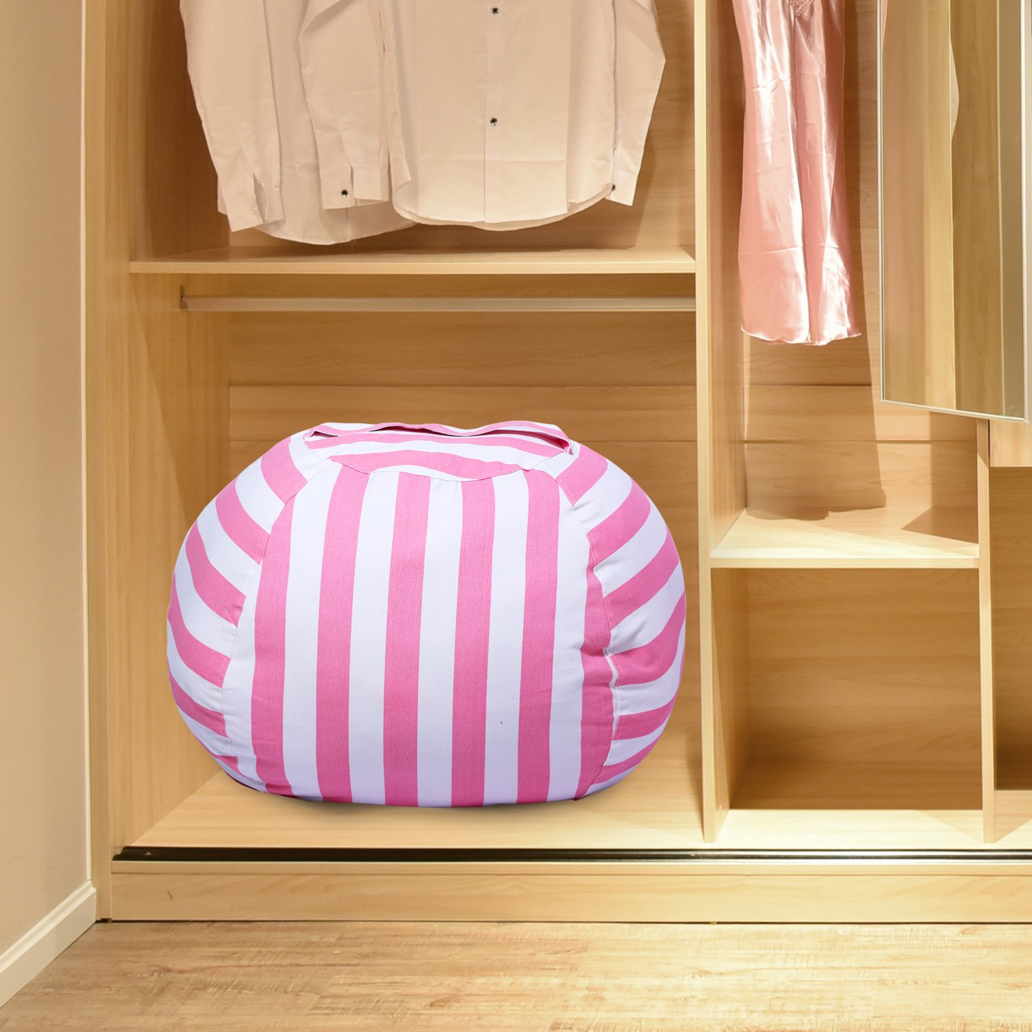 Yotree Stuffed Animal Storage Bean Bag Chair Useful Extra Large Kids Toy Organizer Clean up the Room and Put Those Critters in Order(Pink Stripes)