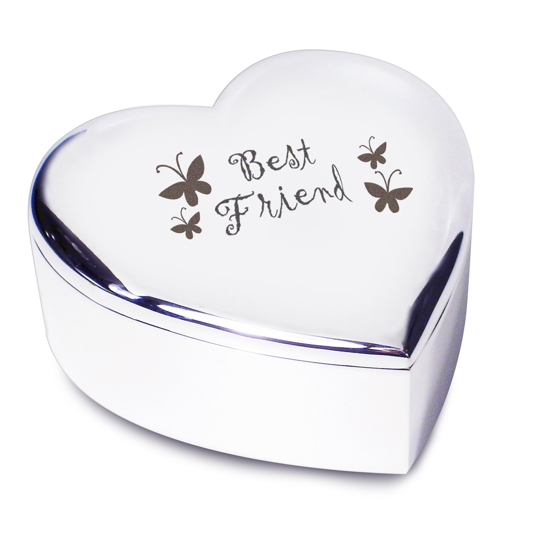 Best Friend with Butterflies Motif Silver Finish Heart Shaped Trinket Box Gift for Friend