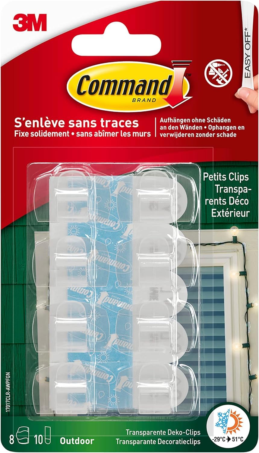 Command 17017AW Outdoor Decorative Utility Clip, No Residue, Virtually Invisible, 8 Strips Size: S