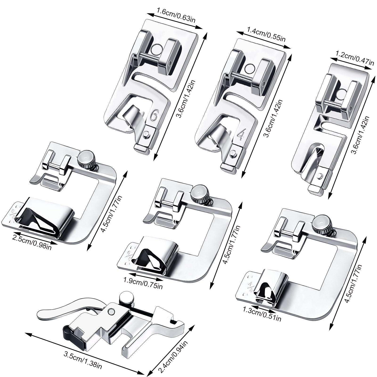 7 Pcs Rolled Hem Presser Foot, Hemming Foot Kit for Sewing Rolled Hemmer Presser Foot for Household Multifunctional Sewing Machine