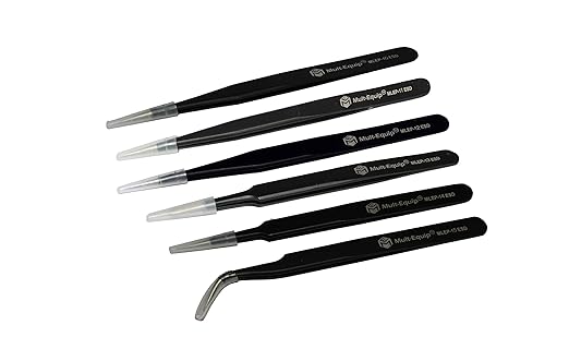 Mult-Equip 6 PCs Stainless Steel Tweezer Set, Anti-Static ESD Tweezers with Non Magnetic Tips for Electronics Repair, Soldering, Crafting and Jewelry