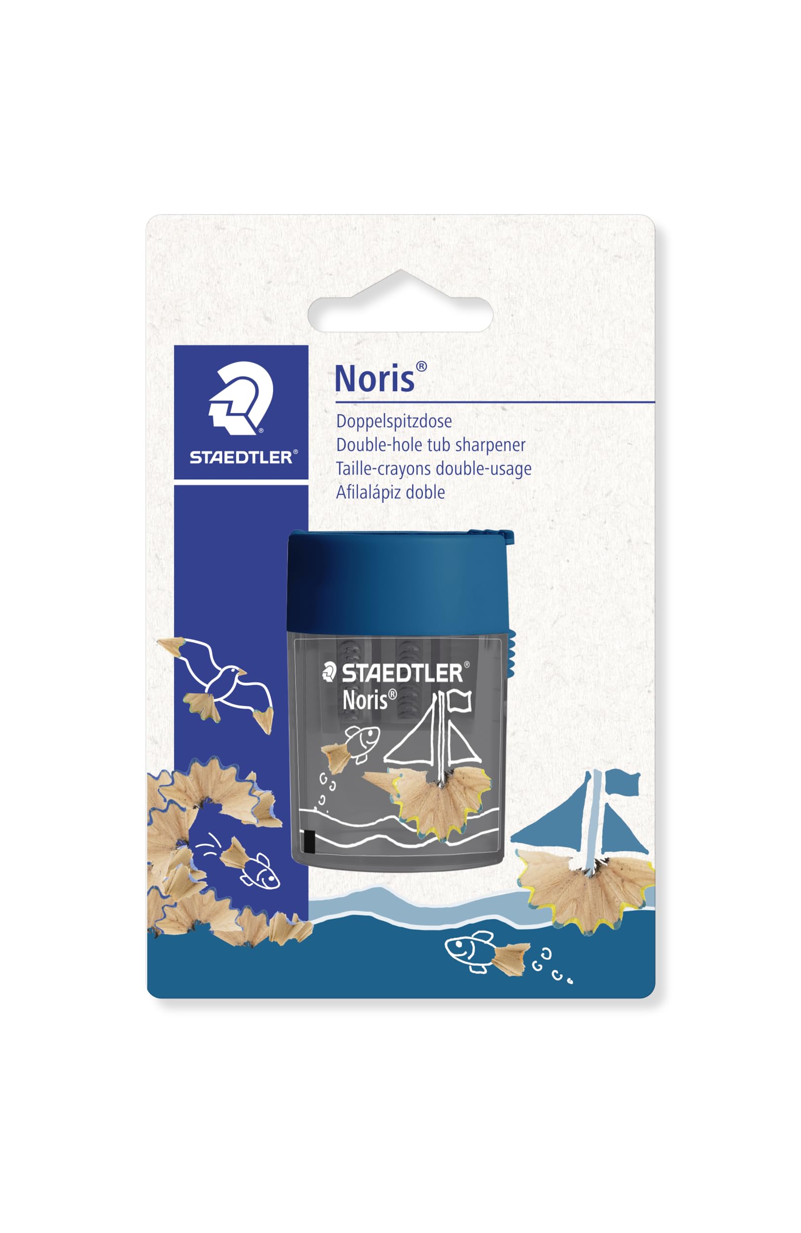 STAEDTLER Pencil Sharpener Double-Hole Tub for Graphite & Colouring Pencils - Noris - Ocean Design - Pack of 1, 512 003BK
