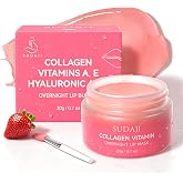 SUDAJI Collagen Lip Mask Overnight, Plumps Fine Lines for Lush Lips 0.7oz | Collagen &amp; HA, Rich Vit A &amp; E, Hydrating Boost, Smooth Wrinkles, Gentle Exfoliating, Free Lip Brush
