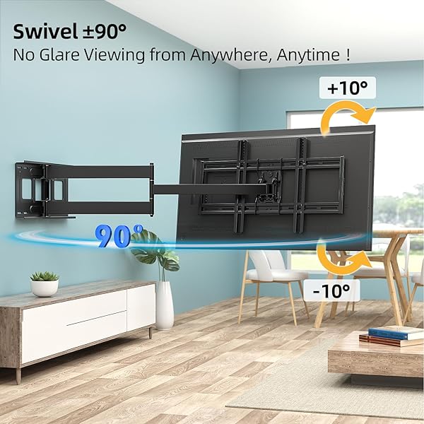 HCMOUNTING LONG ARM TV WALL MOUNT FOR 42-80 INCH TVS, FULL MOTION WITH 43 INCH EXTENSION ARTICULATING ARMS, SWIVEL AND TILT TV BRACKET, HOLDS UP TO 110 LBS, MAX VESA 600X400MM