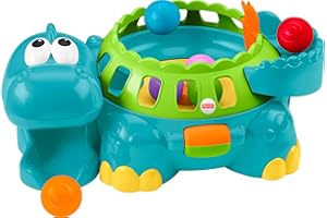 MATTEL Fisher-Price Baby Crawling Toy, Poppity Pop Musical Dino Ball-Popper with Sounds for Infants Ages 6+ Months, Blue