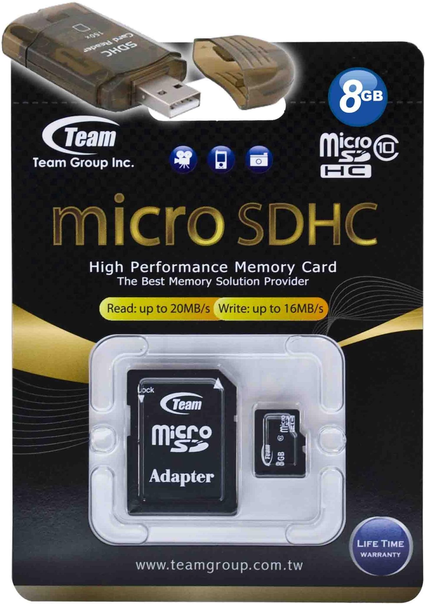 8GB Class 10 MicroSDHC Team High Speed 20MB/Sec Memory Card. Blazing Fast Card For LG DARE VX9700 LG380 phone. A free High Speed USB Adapter is included. Comes with.