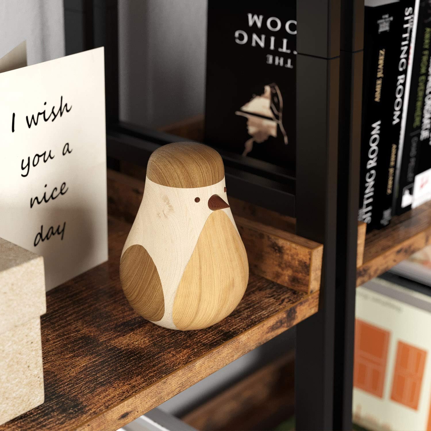 IRONCK Industrial Bookshelf, 4-Tier Ladder Shelf, Storage Shelves Rack Shelf Unit, Wood Look Accent Furniture Metal Frame, Vintage Home Office Furniture for Bathroom, Living Room, Rustic Brown: Kitchen & Dining