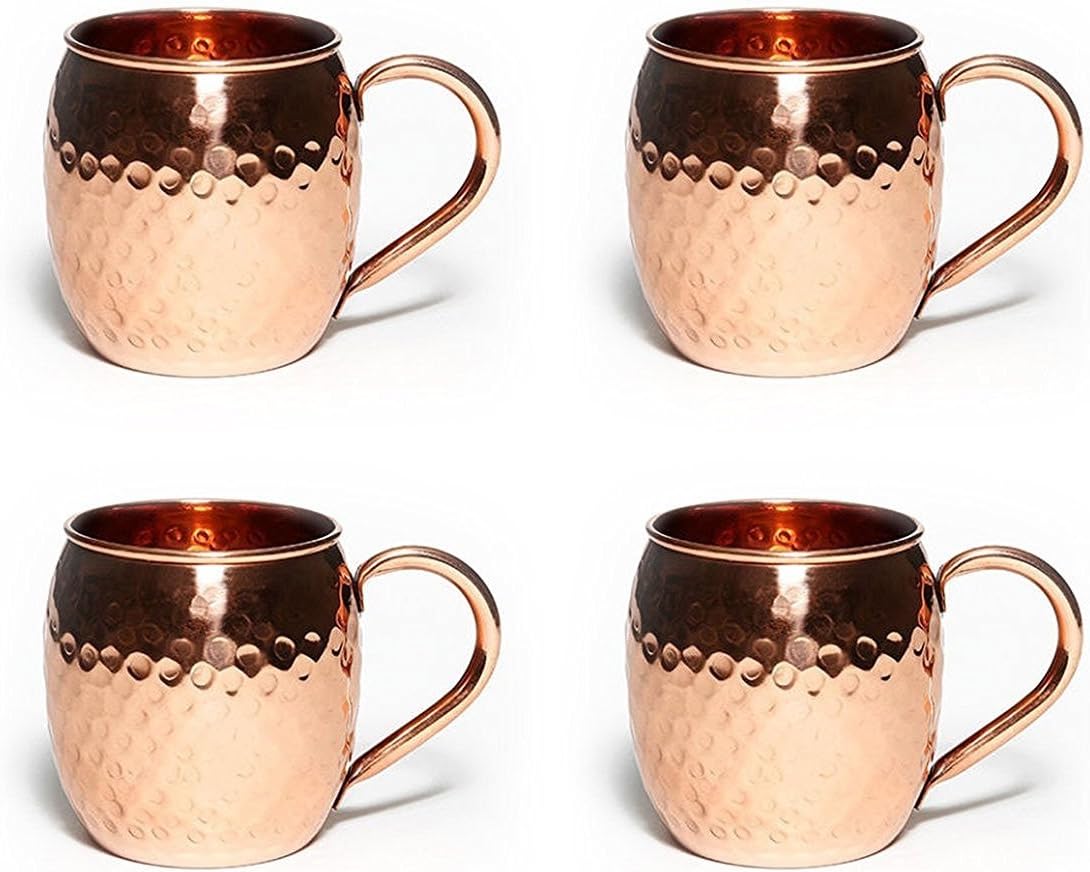 Moscow Mule 100 % Solid Pure Copper Mug /Cup (16-ounce/set of 4, Smooth, Nickel Lined) (Set of 4, Smooth, Nickel Lined)