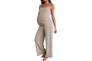 BLENCOT Maternity Ribbed Jumpsuit Sleeveless Square Neck Wide Leg Stretchy One Piece Romper