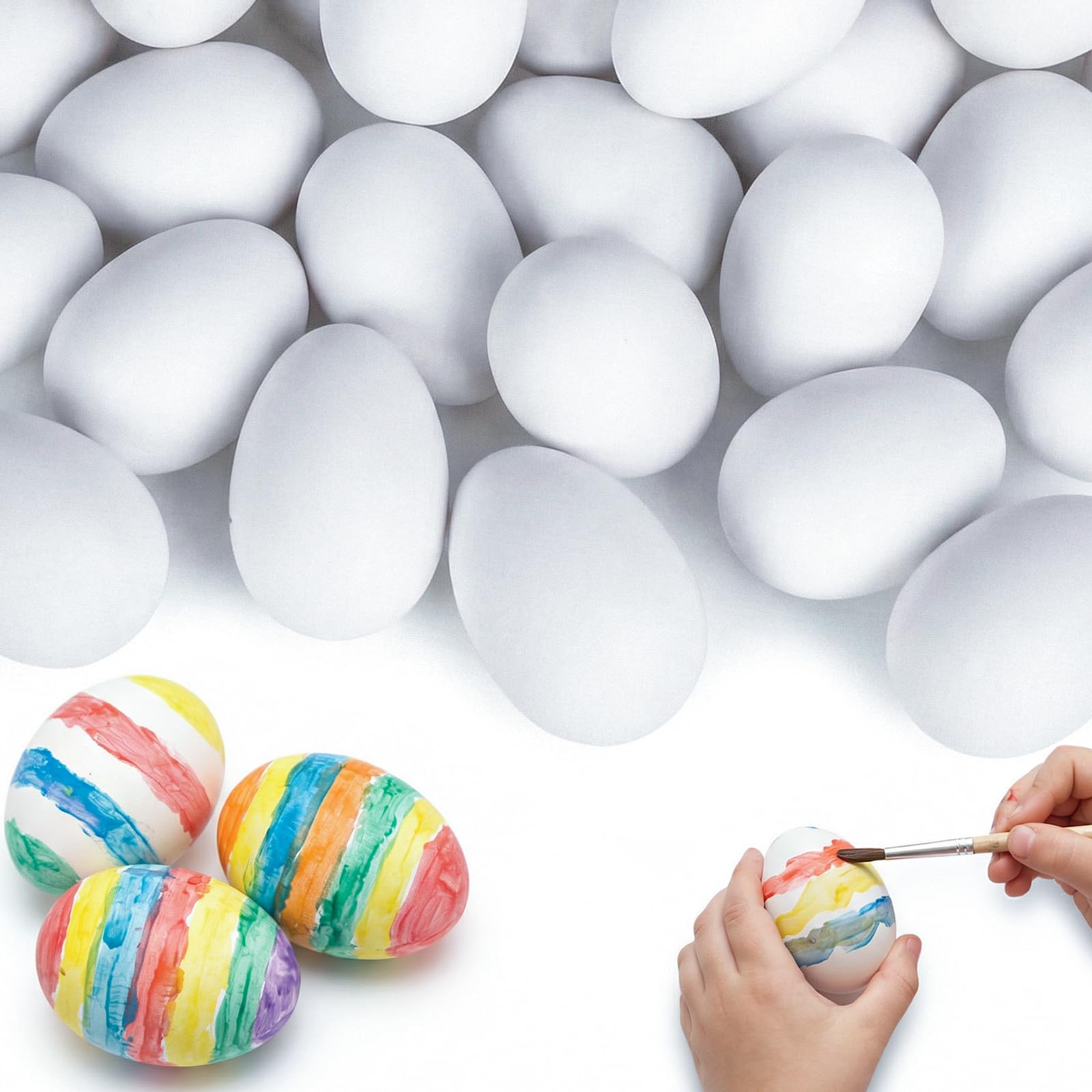 SallyFashion 30 PCS White Plastic Eggs Paintable Fake Eggs for Crafts, Easter Hunts, Basket Fillers, Gift and Party Favor