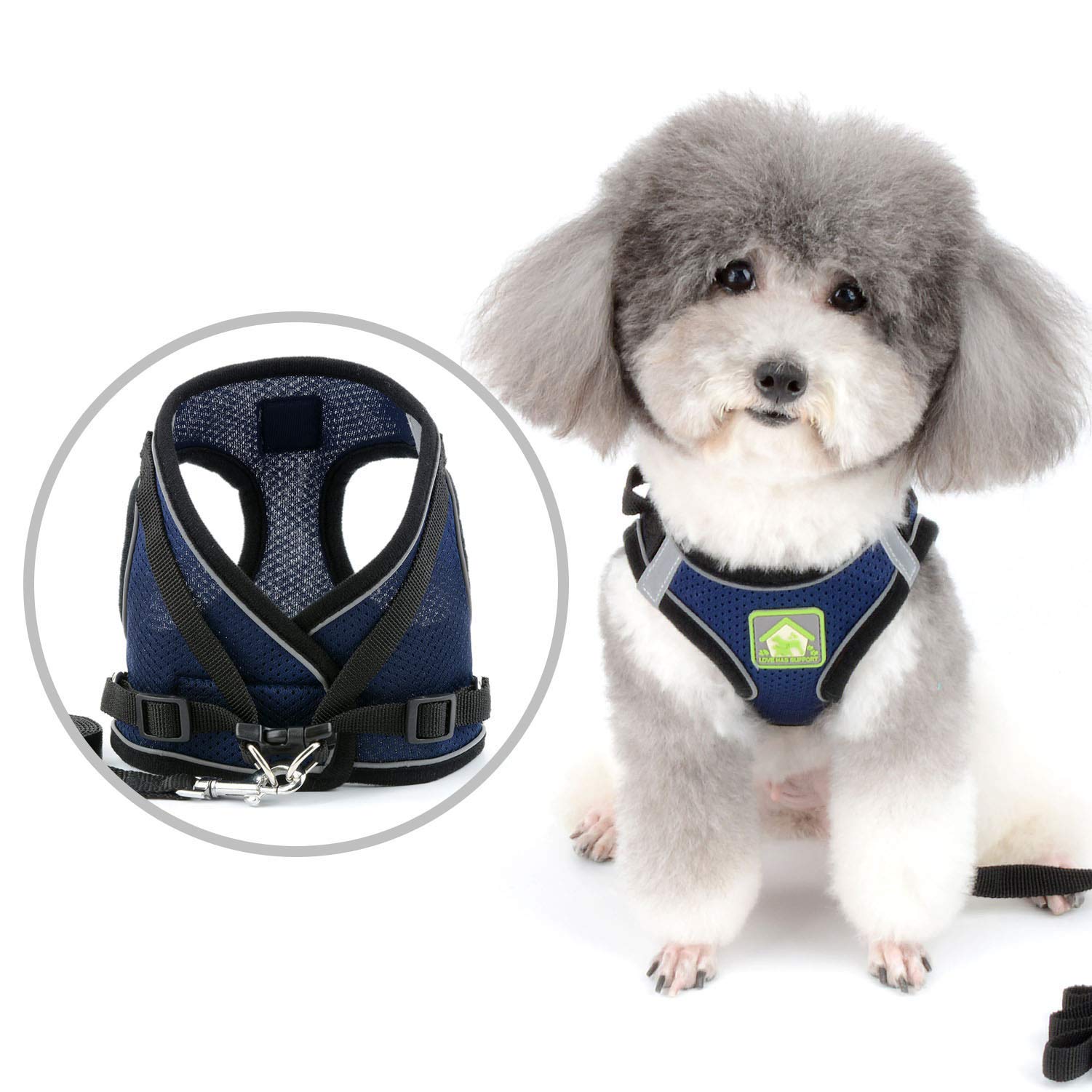 Zunea Small Dog Harness and Lead Set No Pull Puppy Vest Harnesses Adjustable Reflective Soft Mesh Step-in Pet Cat Harness Escape Proof for Walking, Bright Colors for Dogs Darkblue XL