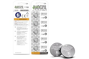 hilocell CR2032 Lithium 3V Coin Battery 5 Pack, 3 Volt CR 2032 Button Cell Batteries, Long-Lasting High Capacity 2032 Battery for Car Remote Key Fob Airtag Watch Toy Controller - 5 Count