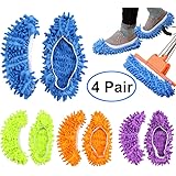 Bontip 4 Pairs (8 Pieces) Unisex Washable Dust Mop Slippers Shoes Microfiber Cleaning House Mop Slippers Multifultional Floor Cleaning Shoes Cover for House Kitchen Office (Free Size)