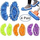 Bontip 4 Pairs (8 Pieces) Unisex Washable Dust Mop Slippers Shoes Microfiber Cleaning House Mop Slippers Multifultional Floor Cleaning Shoes Cover for House Kitchen Office (Free Size)