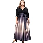 S.L. Fashions Womens Plus Size Long Satin Ombre Mother of The Bride Dress, Wedding Guest, Formal Party Gown