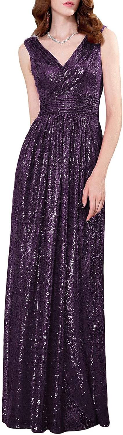 Kate Kasin Women Sequin Bridesmaid Dress Sleeveless Maxi Evening Prom Dresses: Clothing