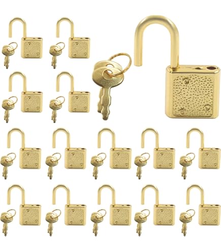 Unlorspy 10 Pcs Gold Mini Padlock with Key, Small Luggage Locks,32