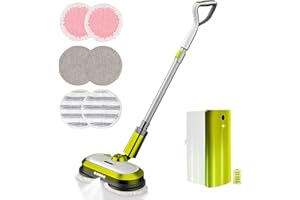 VMAI Cordless Electric Spin Mop with LED Headlight, Water Spray, 300ml Water Tank & Plastic Head, Powerful Floor Cleaner Up To 60mins, Polisher for Hardwood, Tile Floors, Quiet Cleaning/Waxing, Green
