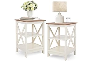 PHI VILLA End Table Living Room Set of 2, Farmhouse Bed Side Table Nightstands for Bedroom, Ivory White Small Side Table