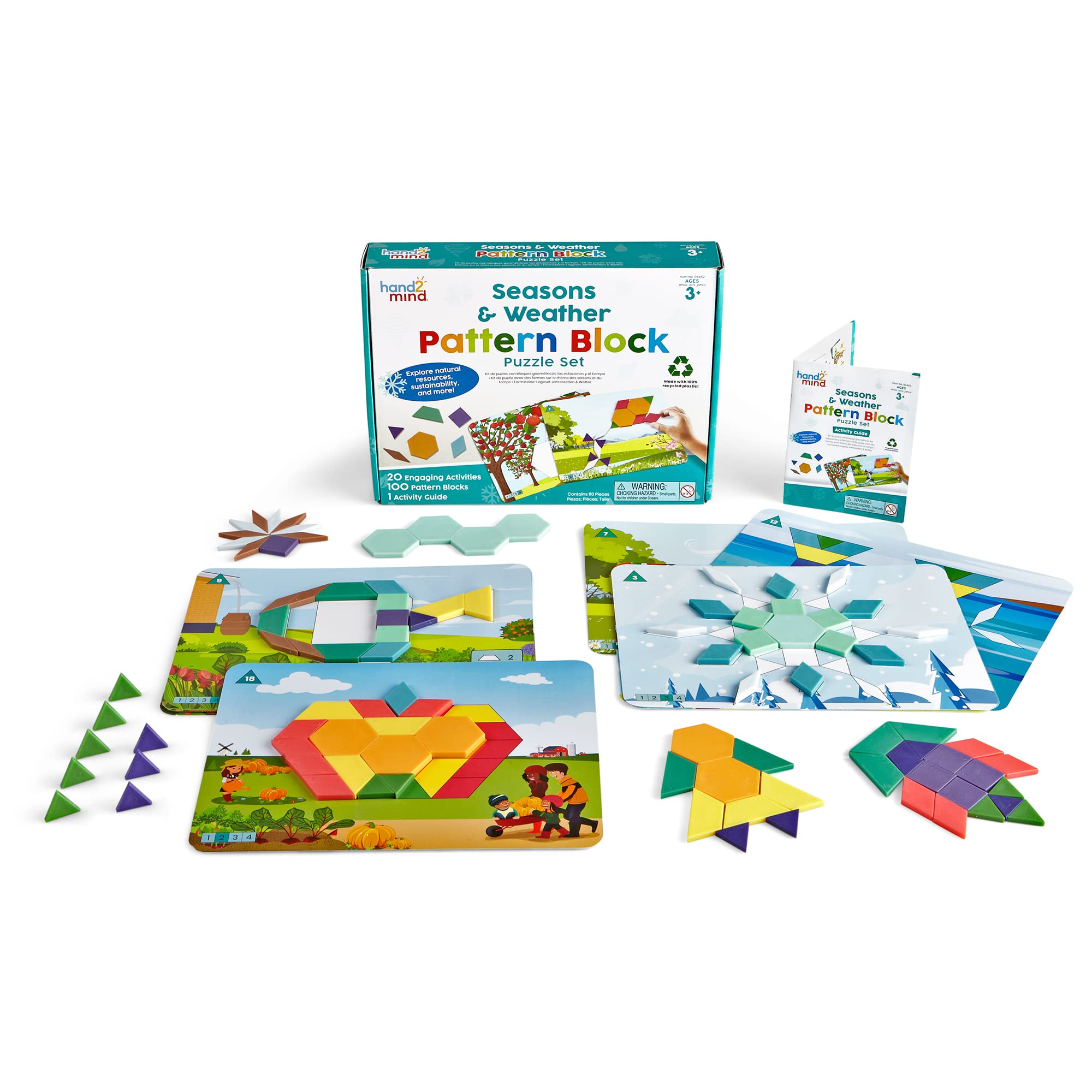 Learning Resources Seasons and Weather Pattern Block Puzzle Set, Shape Puzzle, Tangrams for Kids Ages 4-8, Pattern Blocks Cards, Pattern Play, Preschool Activities, Ages 3+