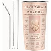 SNUGLYZEN Christian Tumbler for Women, 20oz Insulated Stainless Steel Travel Cup with Lid - Bible Verse, Proverbs 31, Pink Vintage Newspaper Design