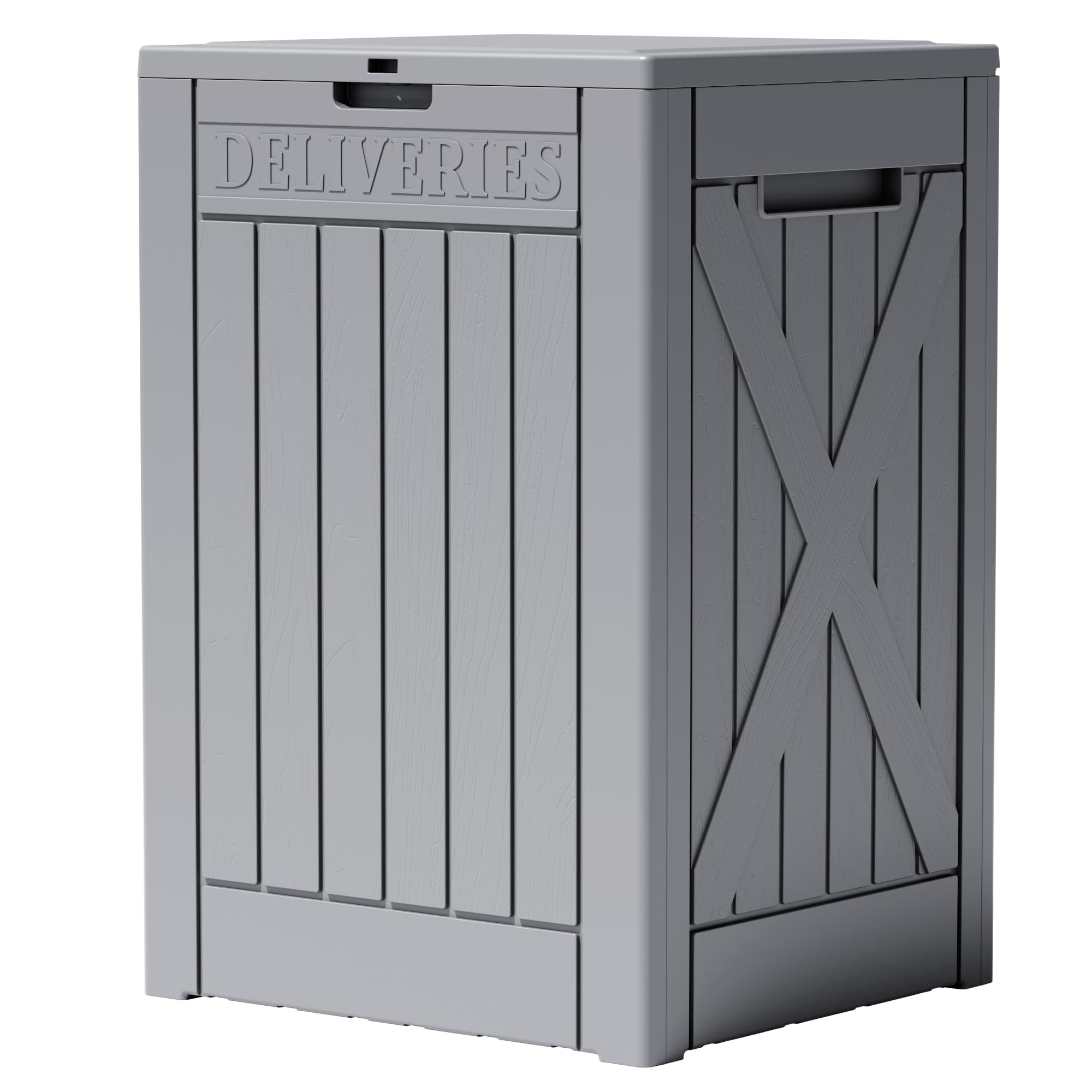 Greesum 52 Gallon Large Outdoor Package Delivery Box for Porch, Lockable Secure Double-Wall Resin Storage Bin, Waterproof Deck Container for Package Protection, Gray Image