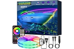 HOKIION 60FT Boat Lights Marine LED Strip Lights, IP66 Waterproof Pontoon Boat Light, 12V RGB Boat Interior Lights, Night Fishing Lights for Jon Boat, Bass Boat, Cabin, Deck, APP/RF Control