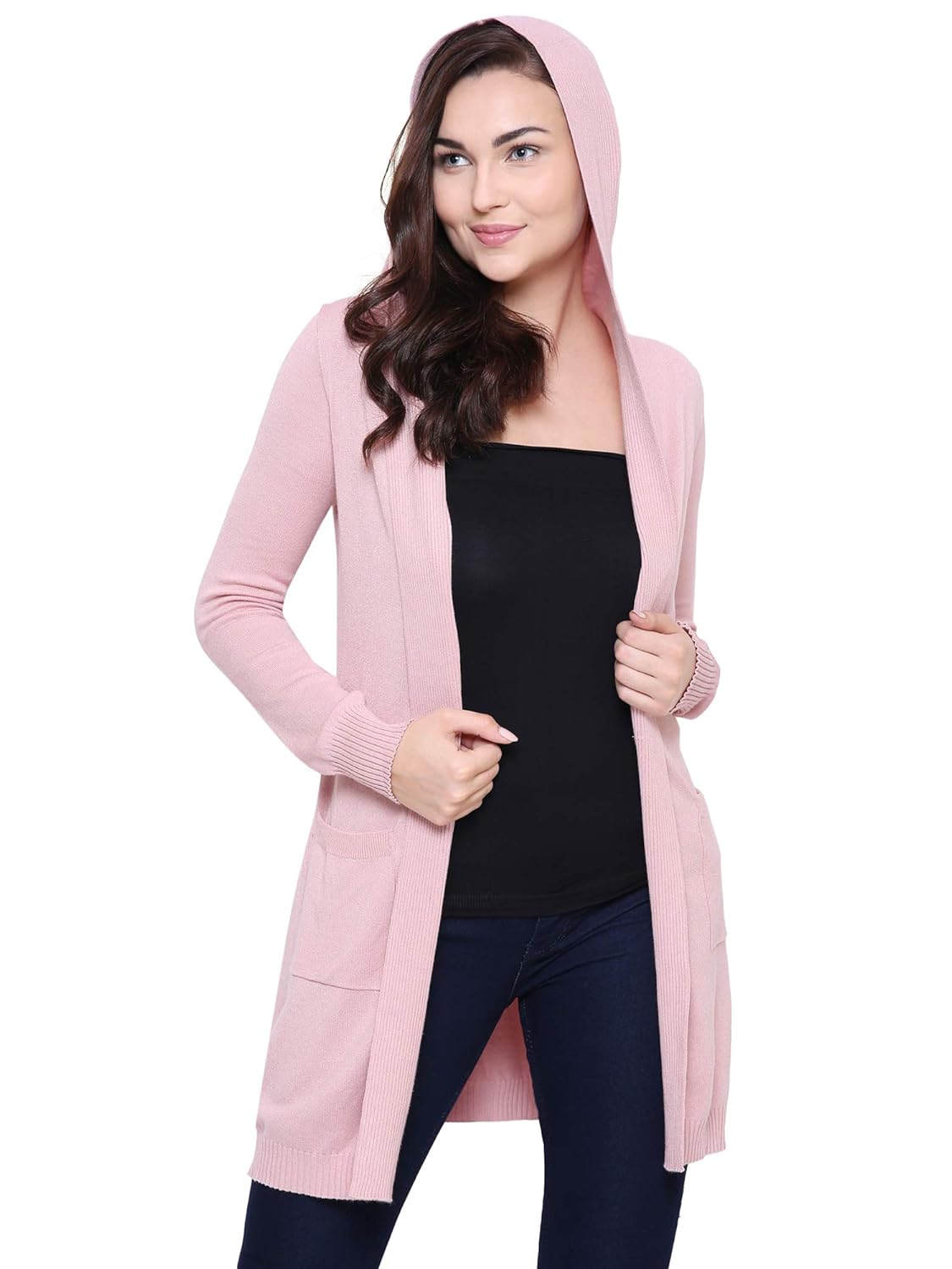 mansicollections pink hooded cardigan for women
