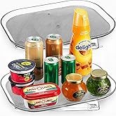 Oizeir Refrigerator Lazy Susan (2PK) - Clear Rectangular Fridge Organizer - Turntable Tray Lazy Susan for Refrigerator - Cabinet & Pantry Organizer - Smooth 360° Rotating Swivel Spinning Fridge Shelf