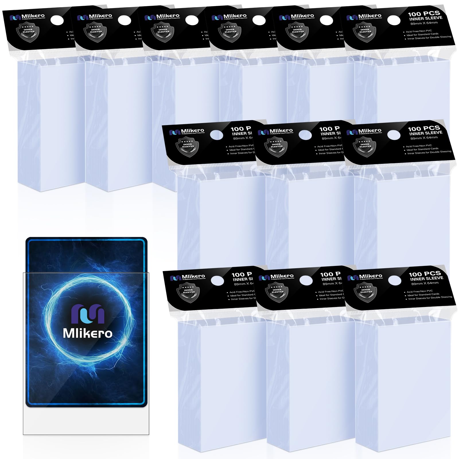 Mlikero 1200 Pcs Card Sleeves, Perfect Fit Inner Sleeves Ideal for Double-Sleeving, Trading Card Sleeve Fit for Game Cards, Sports Cards (64 x 89 mm) — image 1