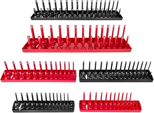 Amazon Com 6pcs Socket Organizer Tray Set Red Sae Black Metric