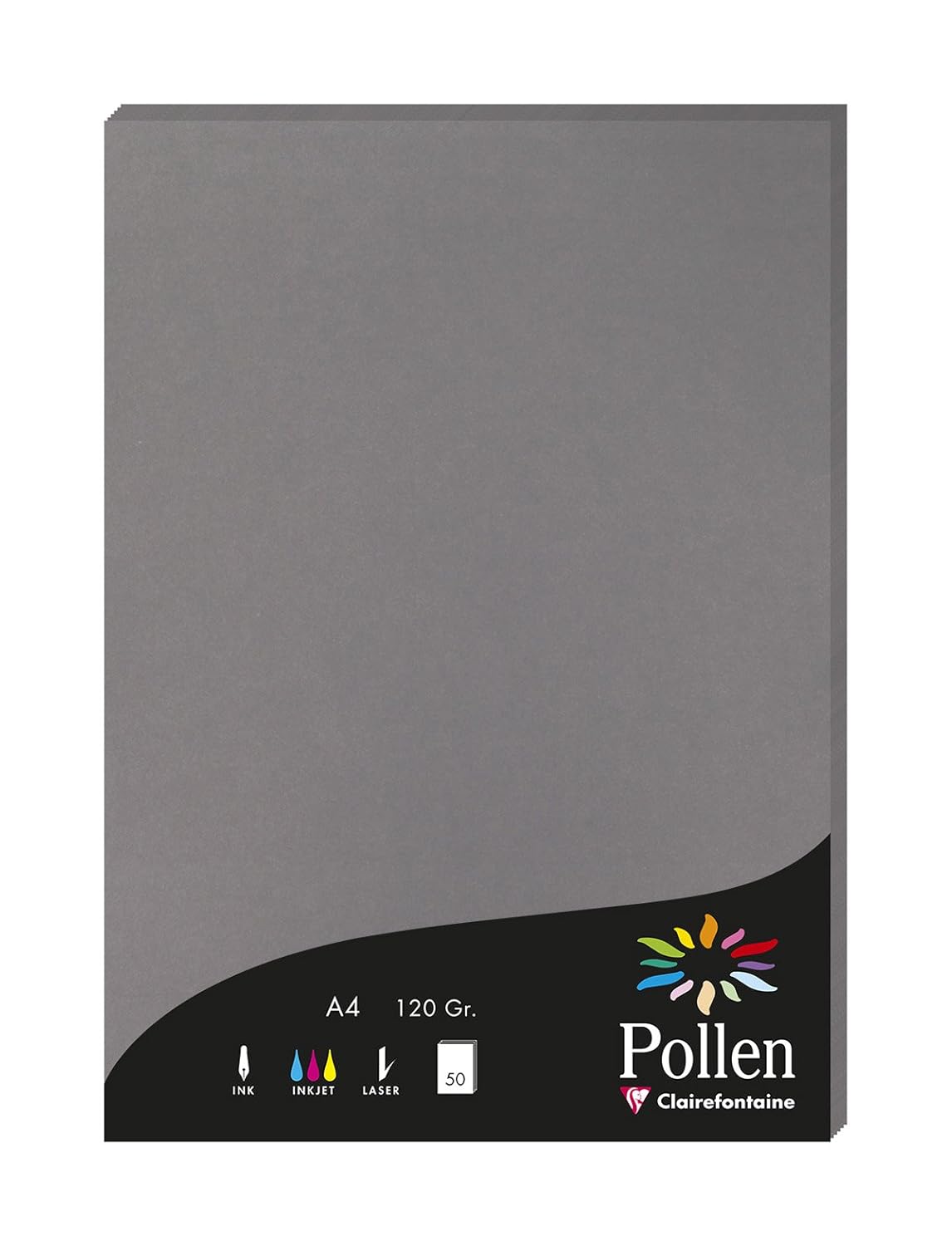 Clairefontaine Pollen Coloured Paper, A4, 120 g Dark Grey, Pack of 50