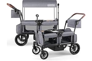 HARPPA All-Terrain Wagon Stroller for 2 Kids, Foldable Outdoor & Beach Stroller Wagon with Removable Canopy, Adjustable Push & Pull Handle, Footwell & Large Storage, Grey