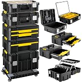 TLGREEN 5-in-1 Stackable Rolling Tool Box with Wheels and Drawers | Modular Tool Box Storage System Separates Equipment And Small Parts; Organized Access for Home Repair And Workshop Use