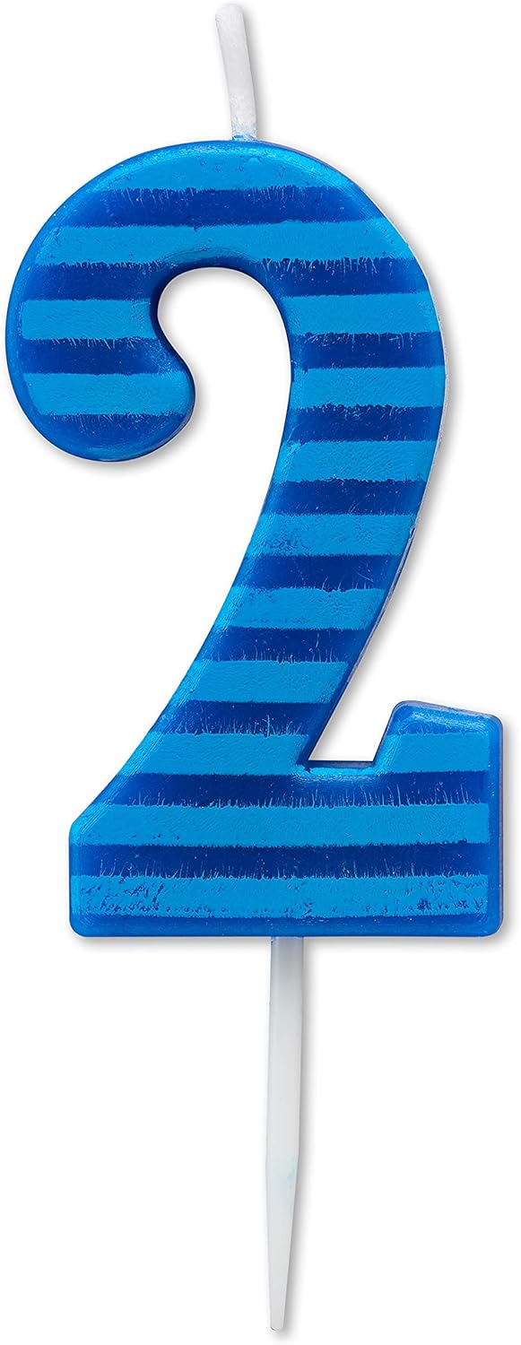 Candles & Holders - Papyrus Number 2 Birthday Candle, Blue Stripes (1-Count)