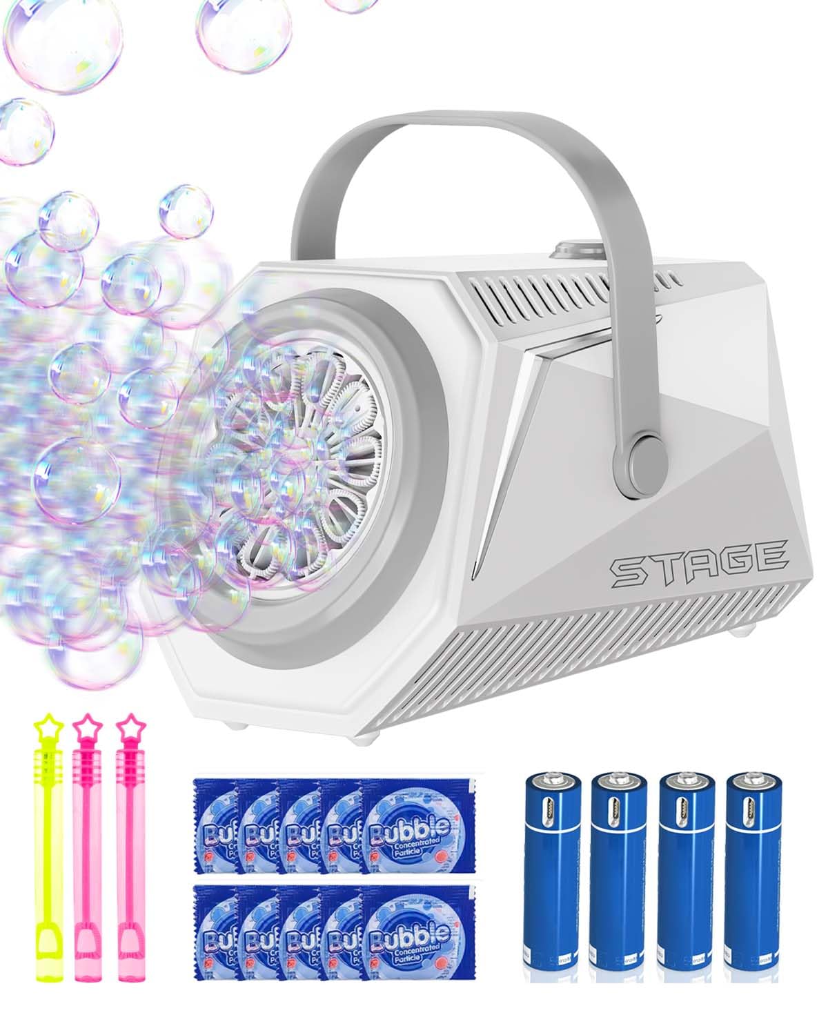 Bubble Machine for Kids, Automatic Bubble Blower with 10 Holes, Portable Bubble Machine with Led lights, 7000+ Bubbles/Minute, Bubble Blower for Party, Weddings, Outdoor/Indoor Fun (Battery Included)