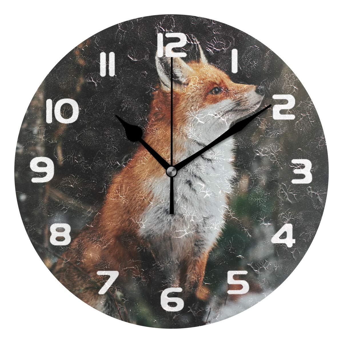 Hunihuni Wall Clock Wild Forest Animal Fox Silent Non-ticking Clock for Bedroom Living Room Home Office Decor