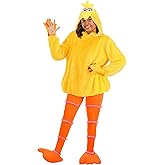 Womens Sesame Street Big Bird Halloween Costume | Adult Carton Character Hooded Tunic, Leggings, Shoe Covers for Dress Up