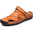Honeystore Men's Leather Hollow Athletic Sandals Slip-on Roman Casual Shoes